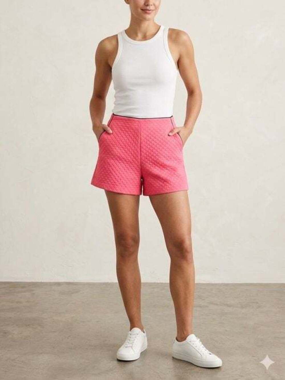 Topshop Pink Quilted Shorts Size 4 High-Waisted Textured Mini Preppy